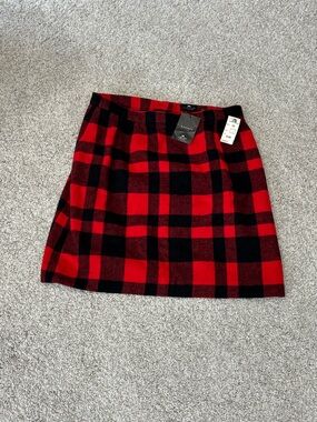 Vintage Red Black Buffalo Plaid Mini Skirt NWT Retro Women 14 Wool Cashmere